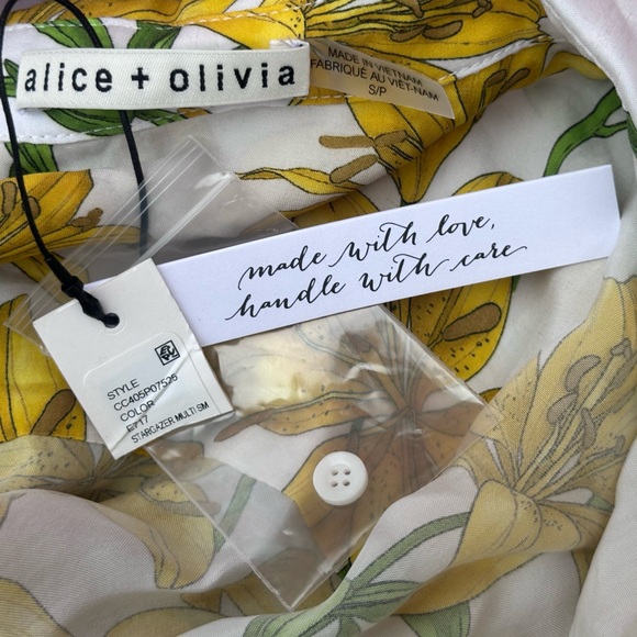 NWT Alice+Olivia Jem Floral Flutter Sleeve Mini Shirtdress Size S/P $375 - Picture 8 of 10